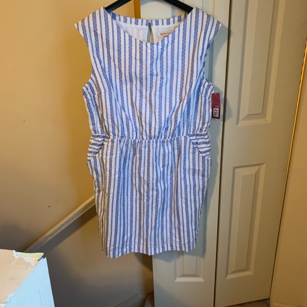 Merona sleeveless shift dress blue/white NWT